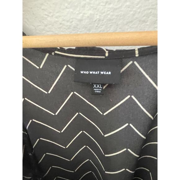 Who What Wear Black Chevron Stripe Dress Midi Button Front XXL Cap sleeve Ruffle - Picture 5 of 5